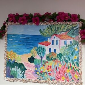 Colorful Abstract Painting/ handpicked Hawaiian seashells